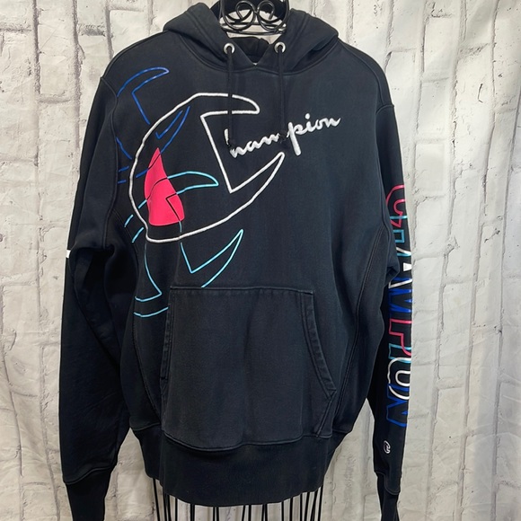 Champion Reverse Weave Hoodie Sweatshirt Vintage Embroidered Spellout - Picture 1 of 14